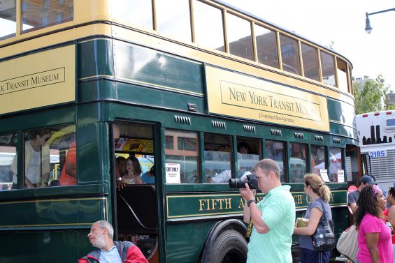 Vintage 1917 bus from the New York Transit Museum parked on Atlantic Avenue during the Atlantic Antic festival
